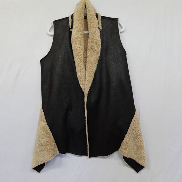 Drape Vest Women Shearling Open Front Sherpa Western Boho Ranch Italy Hippie Ski - Picture 10 of 12